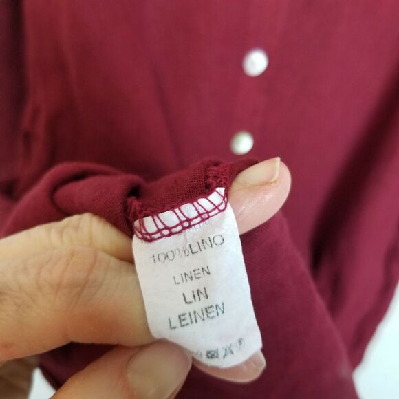 100% Linen Blouse Women L/XL Red Lagenlook Resort Coastal Euro Summer Travel - Picture 6 of 8